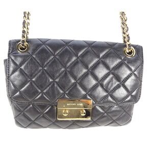 Michael‎ Kors Sloan Black Quilted Lamb Leather Shoulder Bag Crossbody Gold Chain